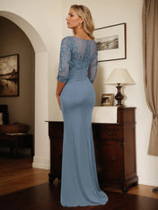 Trumpet/Mermaid Scoop Neck 3/4 Sleeve Floor Length Chiffon Mother of the Bride Dress