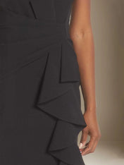 Sheath/Column Stretch Crepe Scoop Neck Sleeveless Floor Length Dress With Ruffles