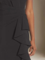 Sheath/Column Stretch Crepe Scoop Neck Sleeveless Floor Length Dress With Ruffles