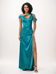 Jade Sheath/Column One Shoulder Floor-Length Satin Bridesmaid Dress