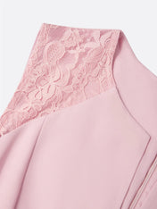 Women Pink Lace V Neck Sleeveless Dressy Jumpsuit