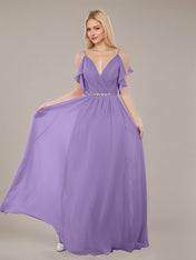 Tahiti A Line Chiffon Spaghetti Straps Sleeveless Floor-Length Bridesmaid Dresses