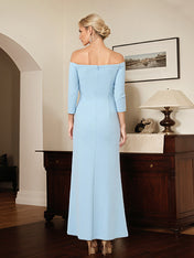 Sky Blue Chiffon Off the Shoulder 3/4 Sleeves Ankle Length Mother of the Bride Dress