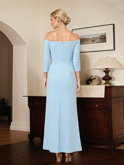 Sky Blue Chiffon Off the Shoulder 3/4 Sleeves Ankle Length Mother of the Bride Dress