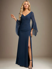Sheath/Column V-Neck Floor-Length Chiffon Dress With Pleated