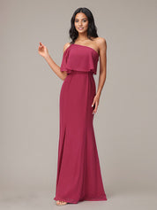 Mulberry Sheath/Column Chiffon One Shoulder Sleeveless Floor-Length Bridesmaid Dresses