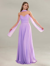 A Line Chiffon Off The Shoulder Sleeveless Floor Length Dress