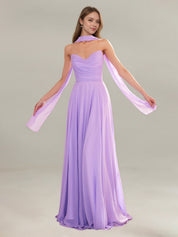 A Line Chiffon Off The Shoulder Sleeveless Floor Length Dress