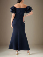 Trumpet/Mermaid Stretch Crepe Off The Shoulder Short Sleeves Ankle Length Dress