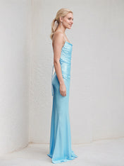 Iceberg Blue Sheath/Column Satin Spaghetti Straps Sleeveless Floor Length Dress