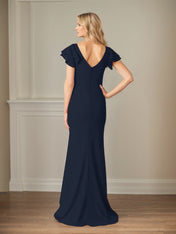 Sheath/Column Chiffon Scoop Neck Short Sleeves Floor Length Mother of the Bride Dresses With Ruffles