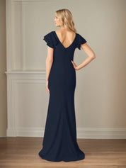 Sheath/Column Chiffon Scoop Neck Short Sleeves Floor Length Mother of the Bride Dresses With Ruffles