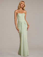 Green Sheath/Column Chiffon Off The Shoulder Sleeveless Floor Length Dresses