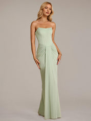 Green Sheath/Column Chiffon Off The Shoulder Sleeveless Floor Length Dresses