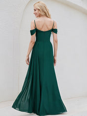 Emerald Chiffon A Line Spaghetti Straps Sleeveless Floor Length Bridesmaid Dress