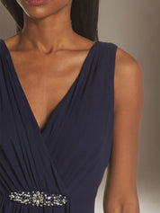 A Line Chiffon V Neck Sleeveless Asymmetrical Dress With Rhinestones