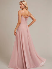 Dusty Rose A-Line Cold Shoulder Spaghetti Straps Floor-Length Chiffon Bridesmaid Dress With Ruffle