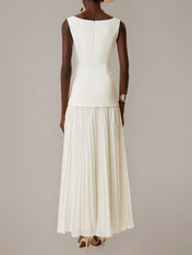 White A Line Chiffon Round Neck Sleeveless Floor Length Dresses