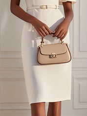 Off White Ruched Classic Crew Neck Sheath Midi Dress