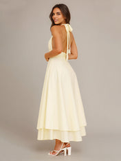 Lemon Chiffon A Line Halter Neck Sleeveless Ankle Length Bridesmaid Dress