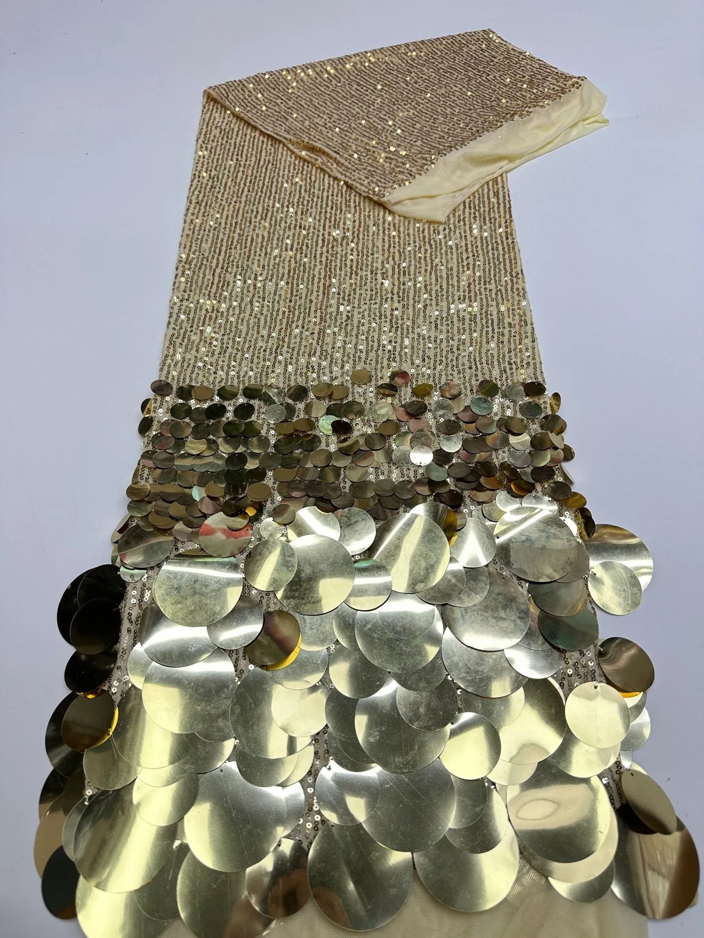 Mock Neck Ombré Sequin and Coin-Embellished Evening Dress