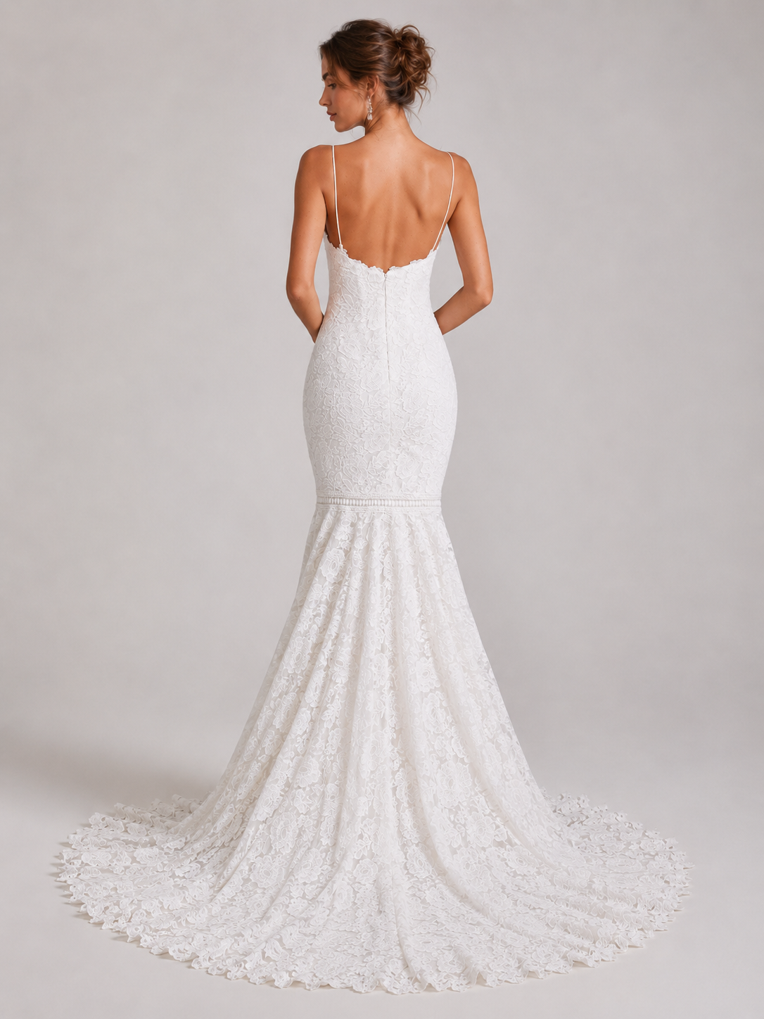 Elegant V-Neck Lace Mermaid Wedding Dress with Chapel Train