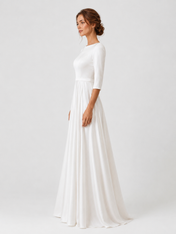 Elegant Boat Neck Satin A-Line Wedding Dress with Half Sleeves and Sweep Train
