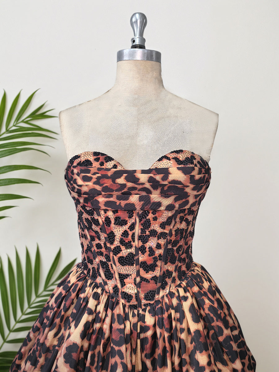 Leopard Print A-Line Sweetheart Corset Short Homecoming Dress