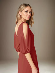 A Line Chiffon V Neck 1/2 Sleeves Floor Length Pleated Mother of the Bride Dresses