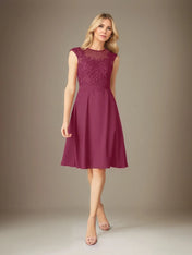 A Line Chiffon Scoop Neck 3/4 Sleeves Knee Length Dress