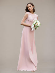 Petal A-Line Chiffon Scoop Neck Sleeveless Floor-Length Bridesmaid Dresses With Appliques