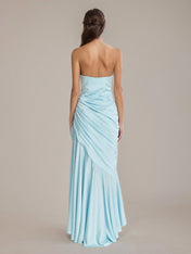 Sheath/Column Satin Off The Shoulder Sleeveless Floor Length Dresses With Ruffles