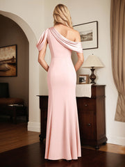 Pink Trumpet/Mermaid Satin One Shoulder Sleeveless Ankle Length Dress With High Silt