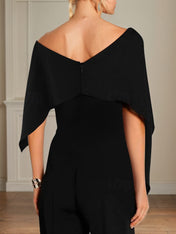 Black Chiffon Jumpsuits Asymmetrical Short Sleeves Floor Length Mother of the Bride Dresses