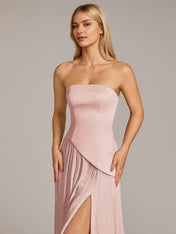 A Line Satin Off The Shoulder Sleeveless Floor Length Dress