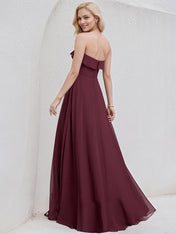 Cabernet Chiffon A Line Sweetheart Sleeveless Floor Length Bridesmaid Dress