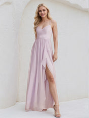 A-Line V-Neck Asymmetrical Chiffon Bridesmaid Dress With Ruffle