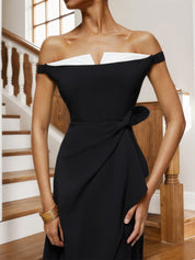 Black Off The Shoulder Sleeveless A-Line Midi Dress