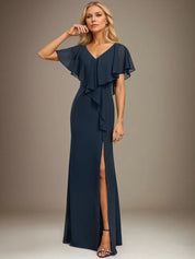 Trumpet/Mermaid V-Neck Floor-Length Chiffon Dress With Cascading Ruffles