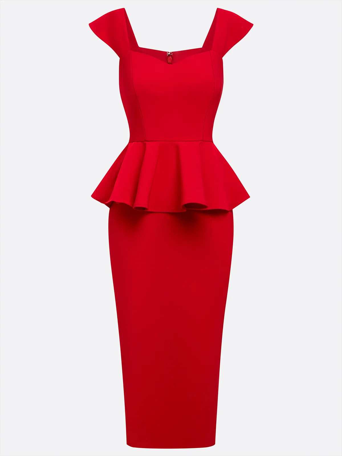 red peplum midi dress Velvet Peplum Midi Dress