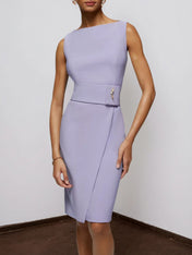 Lavender Purple Sleeveless Rheinstone Sheath Midi Dress