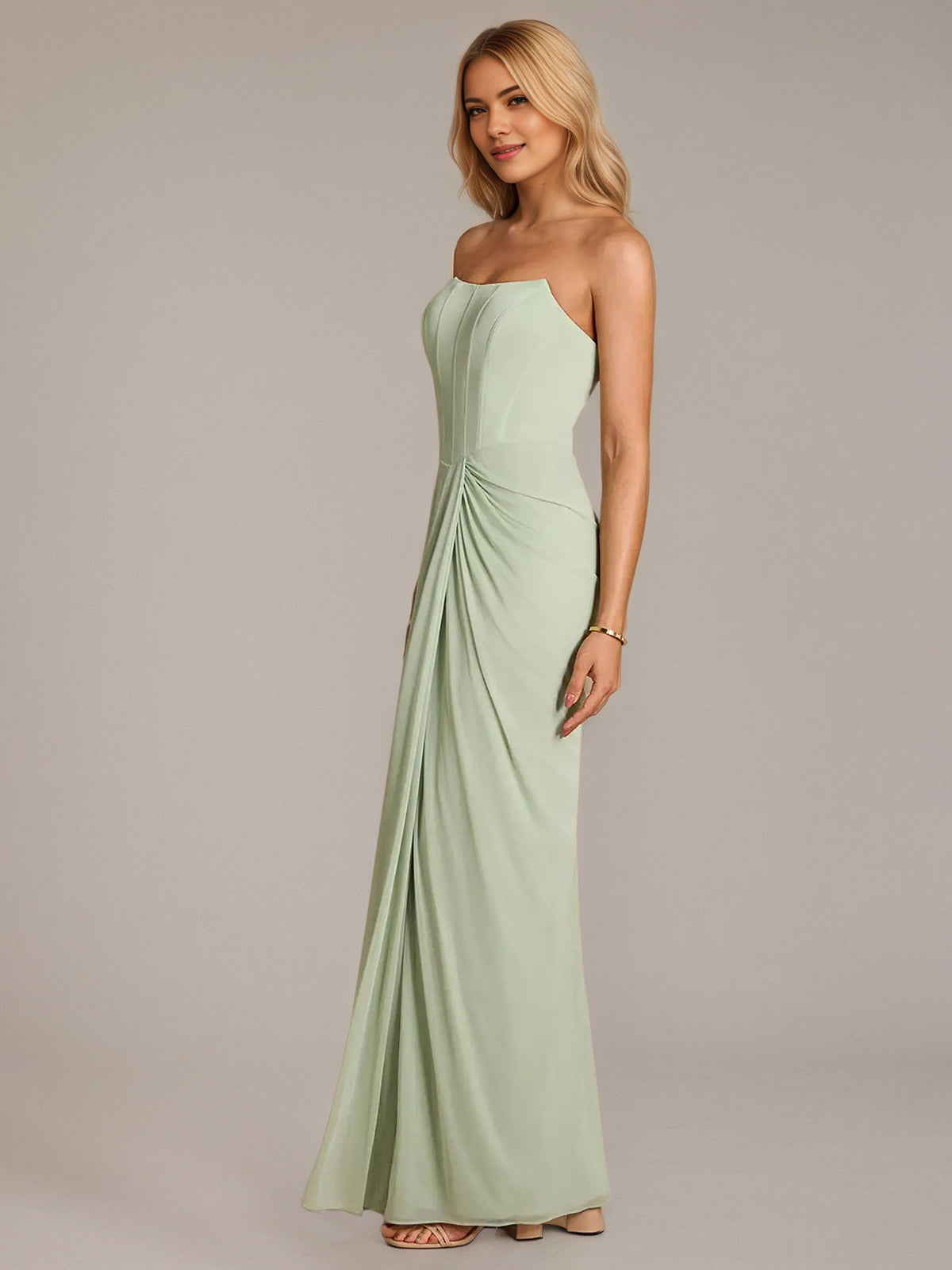 Green Sheath/Column Chiffon Off The Shoulder Sleeveless Floor Length Dresses