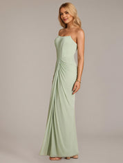 Green Sheath/Column Chiffon Off The Shoulder Sleeveless Floor Length Dresses