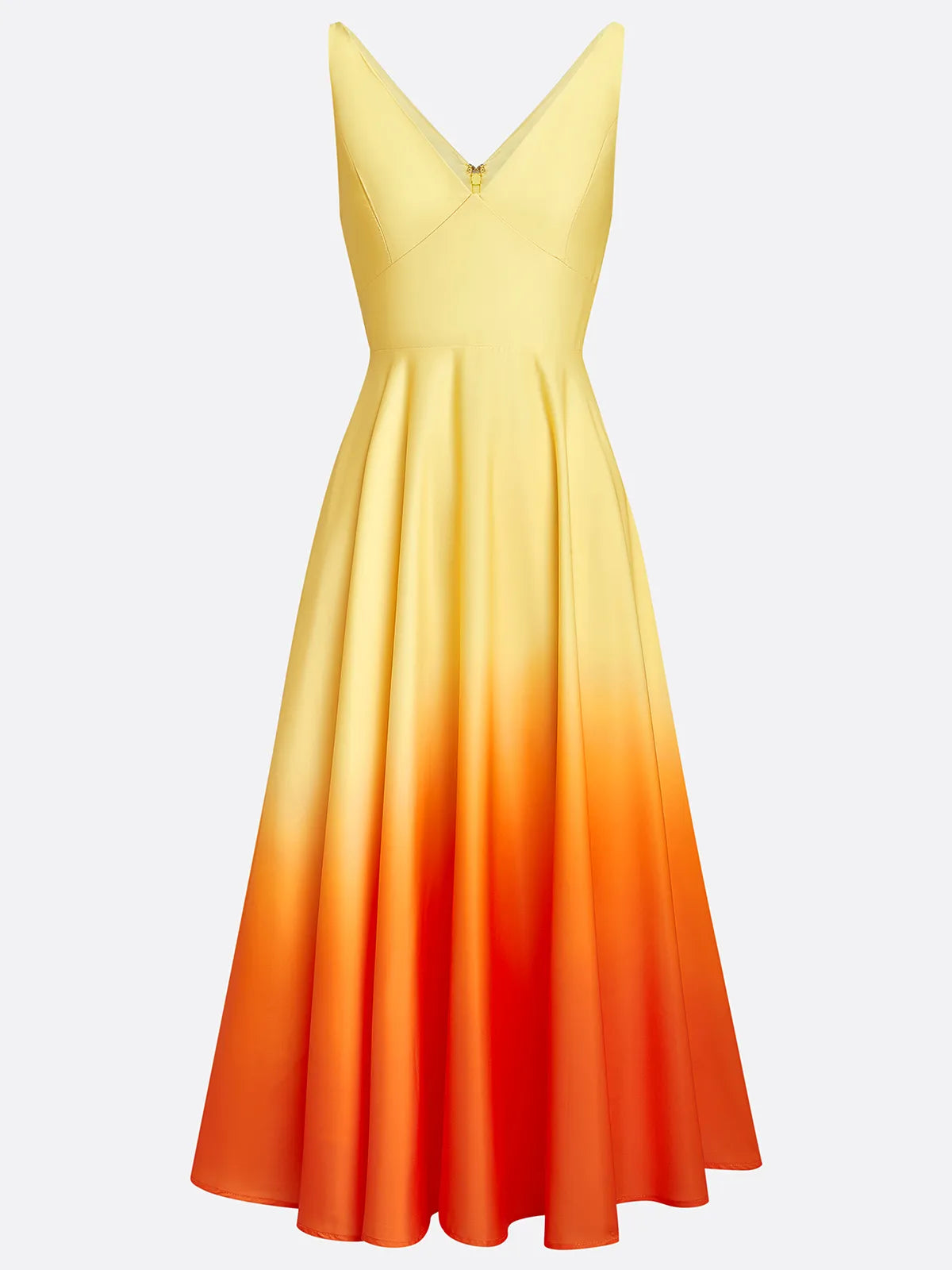 Orange Ombre Classic V Neck Sleeveless A-Line Midi Dress