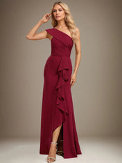 Trumpet/Mermaid One Shoulder Floor-Length Chiffon Evening Dress With Cascading Ruffles