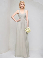 A-Line Sweetheart Floor-Length Chiffon Lace Bridesmaid Dress With Ruffle
