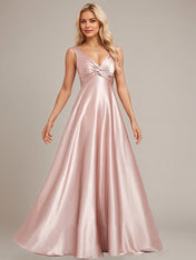 Dusty Rose A-Line V-Neck Floor-Length Satin Bridesmaid Dress