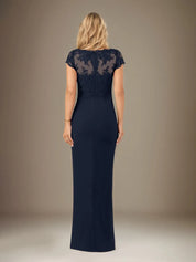Sheath/Column V Neck Short Sleeve Floor Length Chiffon Dress With Cascading Ruffles