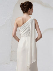 Ivory Chiffon Sheath/Column One Shoulder Sleeveless Floor Length Bridesmaid Dress