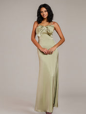 Dusty Sage Sheath/Column Satin Spaghetti Straps Sleeveless Floor-Length Bridesmaid Dresses